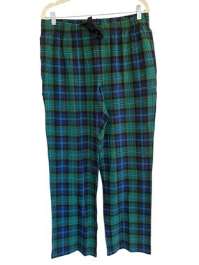 NWOT Lands' End Light Green and Navy Plaid Pajama Size M